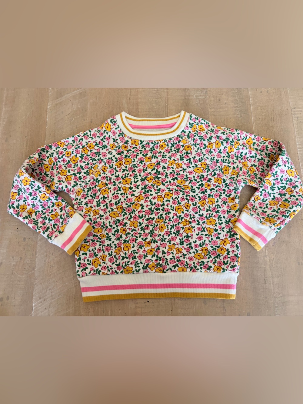 EUC MB Floral Crewneck sweatshirt - White with Yellow & Pink Floral Print